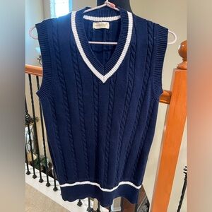 YUJIANXIONG Navy Cable Knit PREPPY Sweater Vest, WOMEN SIZE S